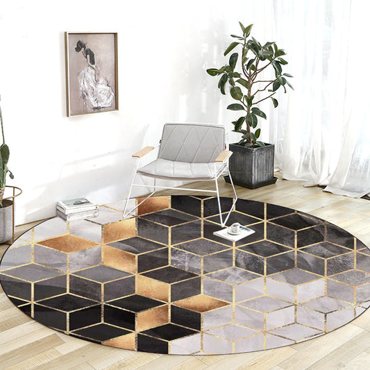 Vivolux | Schwarzer und grauer moderner Teppich Polyester geometrisches Druckdesign Teppich waschbar rutschfeste Rückseite Teppich für das Wohnzimmer