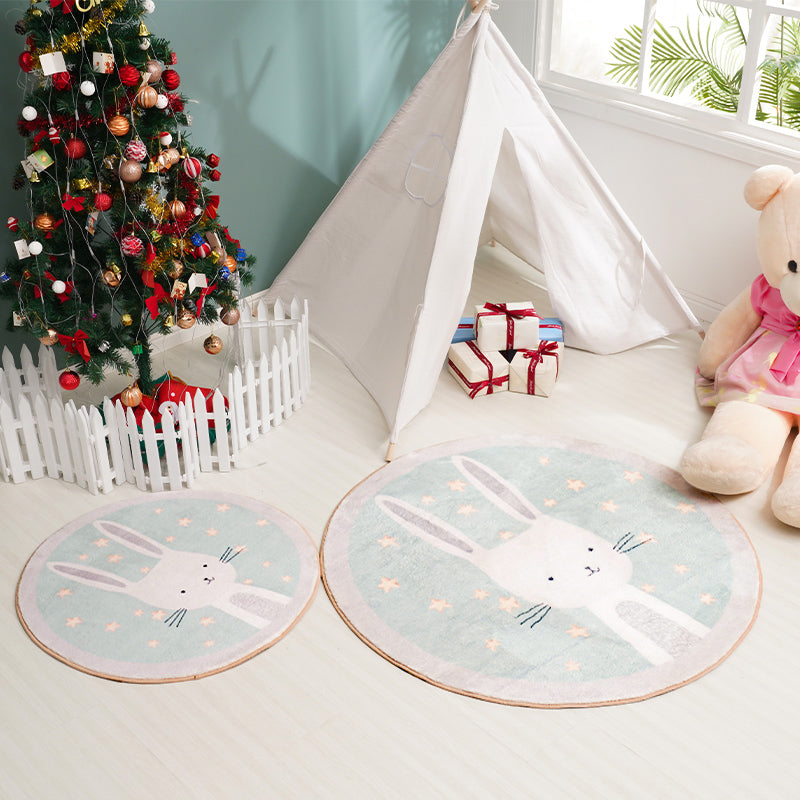 Vivolux | Kinderen Cartoon Konijn Patroon Tapijt Groen Polyester Tapijt Wasbaar Antislip Onderzijde Gebied Tapijt voor Woondecoratie