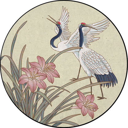 Vivolux | Gelber orientalischer Teppich Polyester florales und Kranichmuster Teppich waschbar rutschfeste Rückseite Teppich für Wohnzimmer