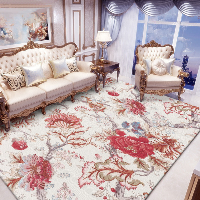 Vivolux | Vintage Floral Pattern Tapijt Rood Polyester Tapijt Machinewasbaar Antislip Gebiedtapijt voor Woonkamer