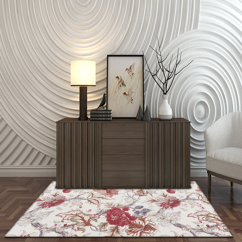 Vivolux | Vintage Floral Pattern Tapijt Rood Polyester Tapijt Machinewasbaar Antislip Gebiedtapijt voor Woonkamer