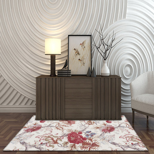 Vivolux | Vintage Floral Pattern Tapijt Rood Polyester Tapijt Machinewasbaar Antislip Gebiedtapijt voor Woonkamer