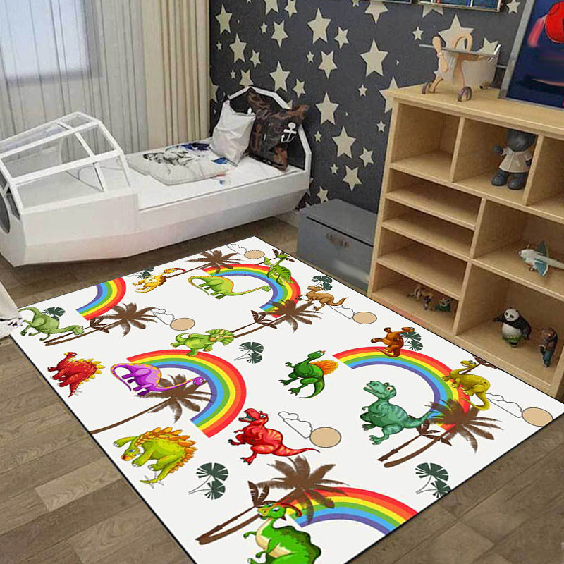 Vivolux | Witte Kinderkamer Tapijt Kinderen Dier Dinosaurussen Regenboog Boom Patroon Gebied Tapijt Polyester Wasbaar Huisdiervriendelijk Vloerkleed