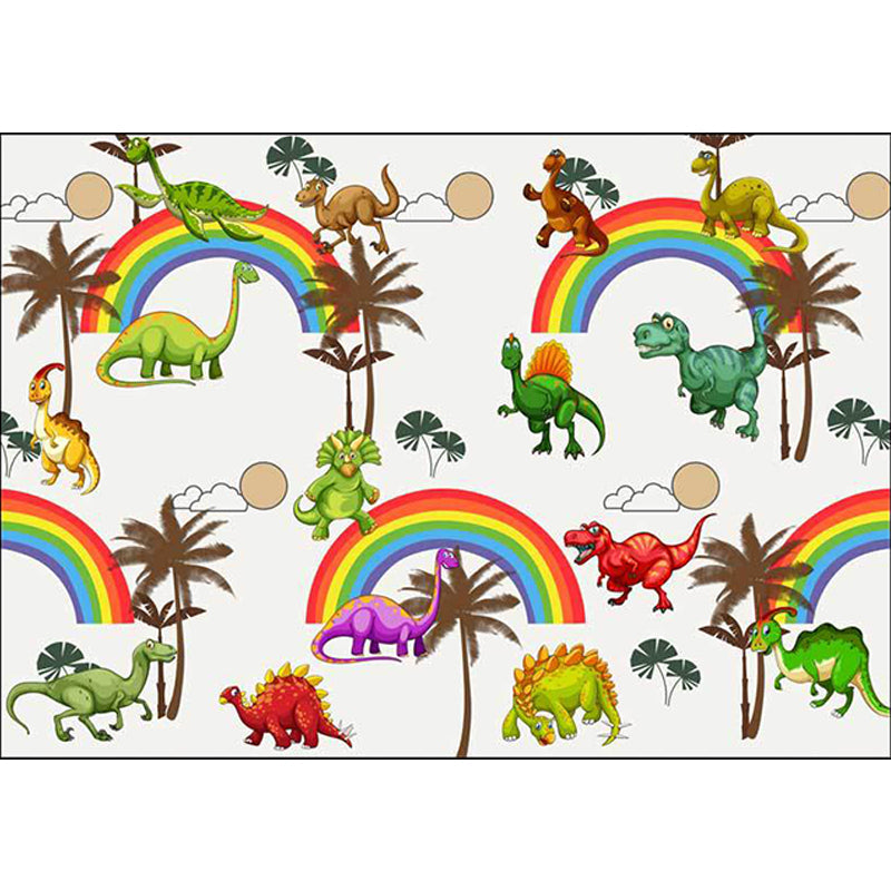 Vivolux | Witte Kinderkamer Tapijt Kinderen Dier Dinosaurussen Regenboog Boom Patroon Gebied Tapijt Polyester Wasbaar Huisdiervriendelijk Vloerkleed