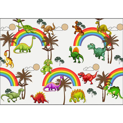 Vivolux | Witte Kinderkamer Tapijt Kinderen Dier Dinosaurussen Regenboog Boom Patroon Gebied Tapijt Polyester Wasbaar Huisdiervriendelijk Vloerkleed
