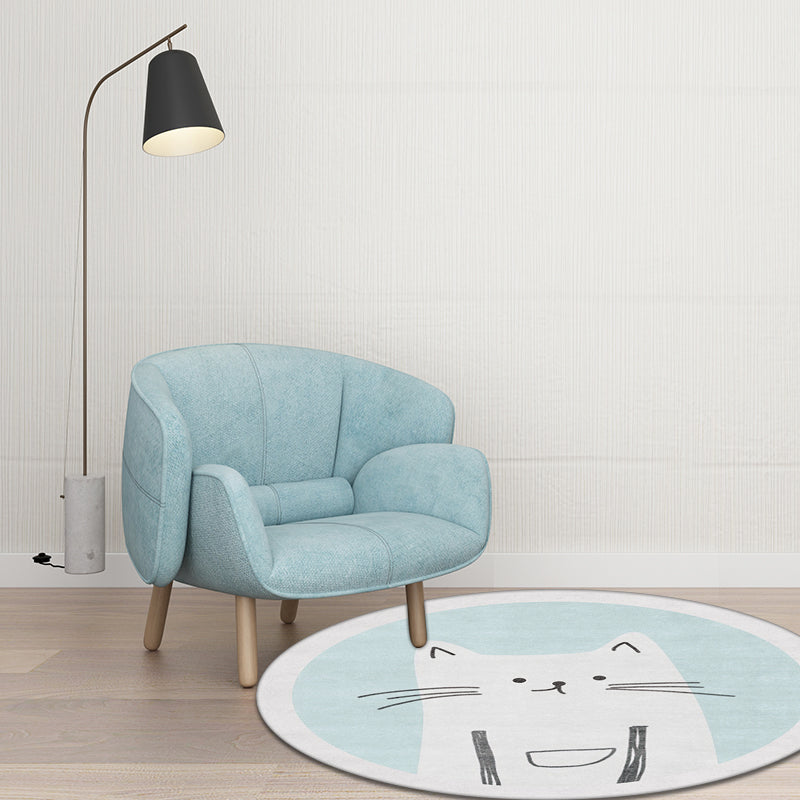 Vivolux | Kinder Katzenmuster Teppich Hellblau Polyester Teppich Waschbar Anti-Rutsch-Rücken Teppich für Wohnkultur