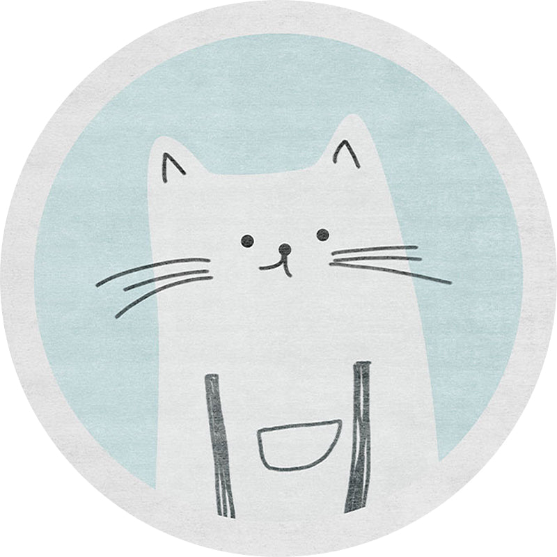 Vivolux | Kinder Katzenmuster Teppich Hellblau Polyester Teppich Waschbar Anti-Rutsch-Rücken Teppich für Wohnkultur