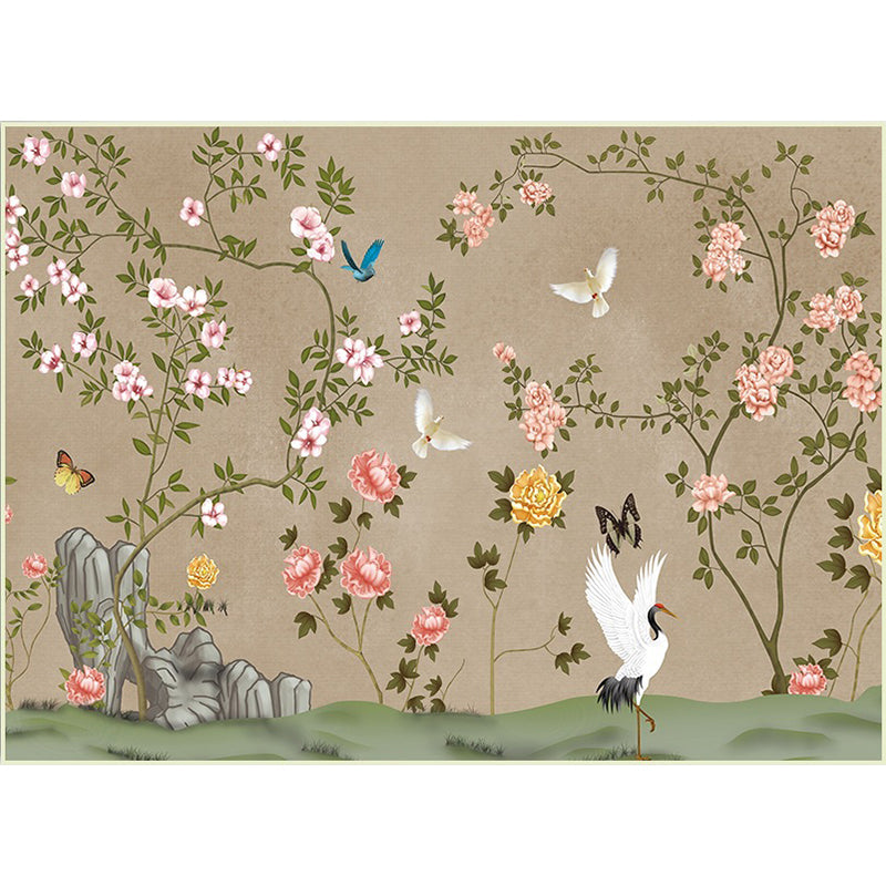Vivolux | Vintage Floral Pattern Teppich mit Vogel und Blatt Khaki Polyester Teppich Maschinenwaschbar Rutschfester Teppich für das Wohnzimmer