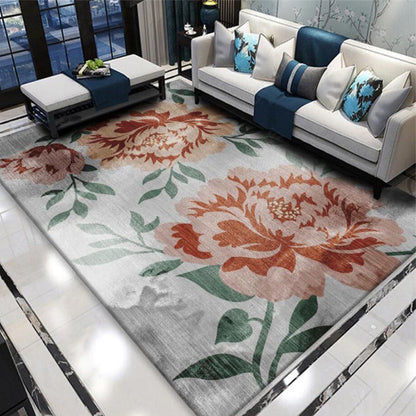 Vivolux | Grijs en Rood Oriëntaals Tapijt Polyester Bloem- en Bladpatroon Tapijt Wasbaar Antislip Achterkant Vloerkleed voor Slaapkamer