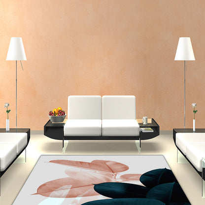 Vivolux | Einfaches Blattmuster Teppich Dunkelblau Orientalischer Teppich Polyester Waschbar Rutschfeste Rückseite Wohnzimmer Teppich