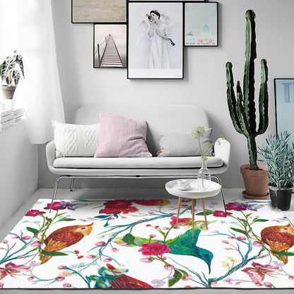 Vivolux | Retro Vogelpatroon Tapijt met Bloem- en Blad witte Oosterse Tapijt Polyester Wasbaar Antislip Ondergrond Tapijt voor Slaapkamer