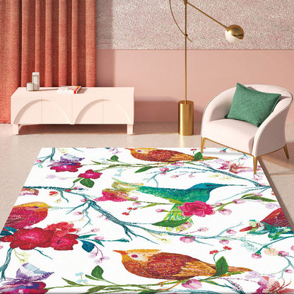 Vivolux | Retro Vogelpatroon Tapijt met Bloem- en Blad witte Oosterse Tapijt Polyester Wasbaar Antislip Ondergrond Tapijt voor Slaapkamer