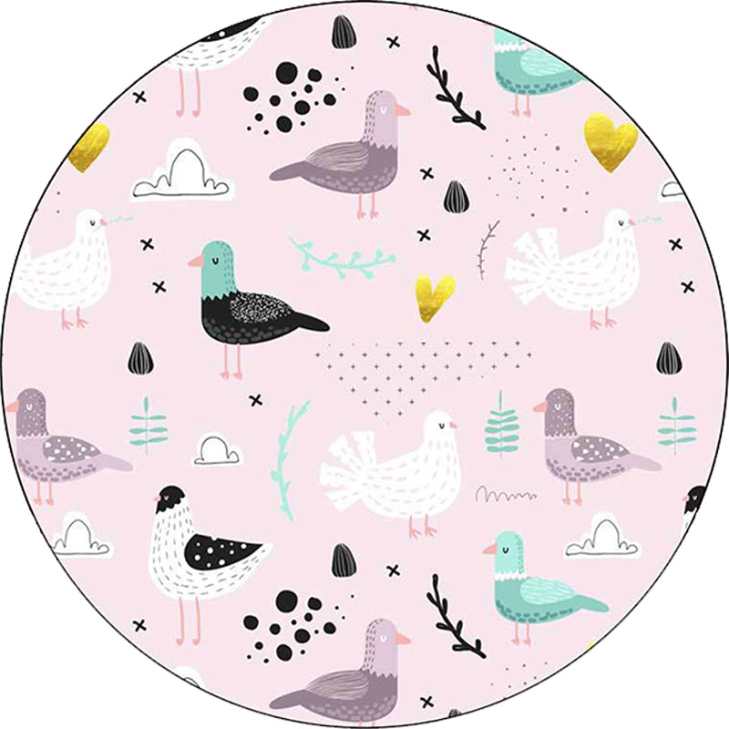 Vivolux | Kinder Schlafzimmer Teppich in Pink Tier Vogel Blatt Druck Teppich Polyester Waschbar Rutschfester Teppich