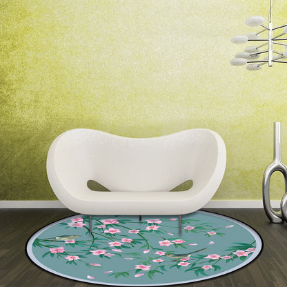 Vivolux | Retro Floral Pattern Teppich mit Vogel und Blatt Blau Orientalischer Teppich Polyester Waschbar Rutschfeste Unterlage Teppich für Wohnzimmer