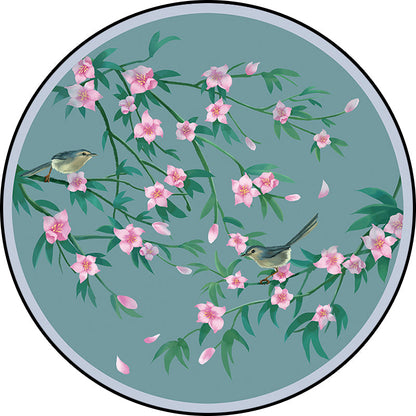 Vivolux | Retro Floral Pattern Teppich mit Vogel und Blatt Blau Orientalischer Teppich Polyester Waschbar Rutschfeste Unterlage Teppich für Wohnzimmer