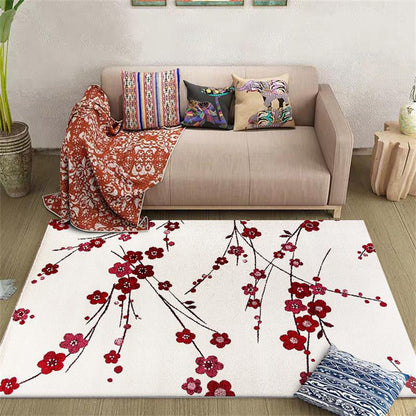 Vivolux | Vintage Floral Pattern Teppich Beige und Rot Polyester Teppich Maschinenwaschbar Rutschfester Teppich für Wohnzimmer
