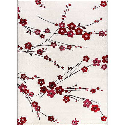Vivolux | Vintage Floral Pattern Teppich Beige und Rot Polyester Teppich Maschinenwaschbar Rutschfester Teppich für Wohnzimmer