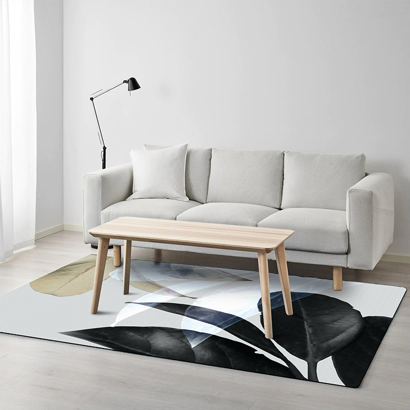 Vivolux | Zwart-witte oosterse tapijt Polyester bladpatroon tapijt Wasbaar antislipachtergrond tapijt voor woonkamer