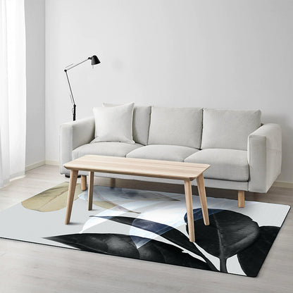 Vivolux | Zwart-witte oosterse tapijt Polyester bladpatroon tapijt Wasbaar antislipachtergrond tapijt voor woonkamer