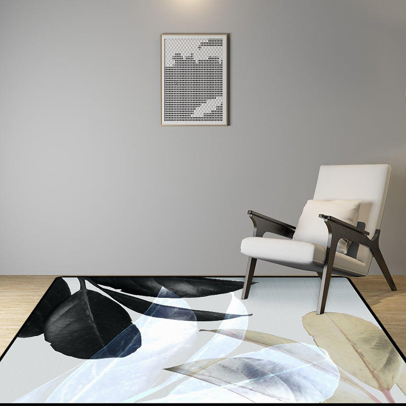 Vivolux | Zwart-witte oosterse tapijt Polyester bladpatroon tapijt Wasbaar antislipachtergrond tapijt voor woonkamer