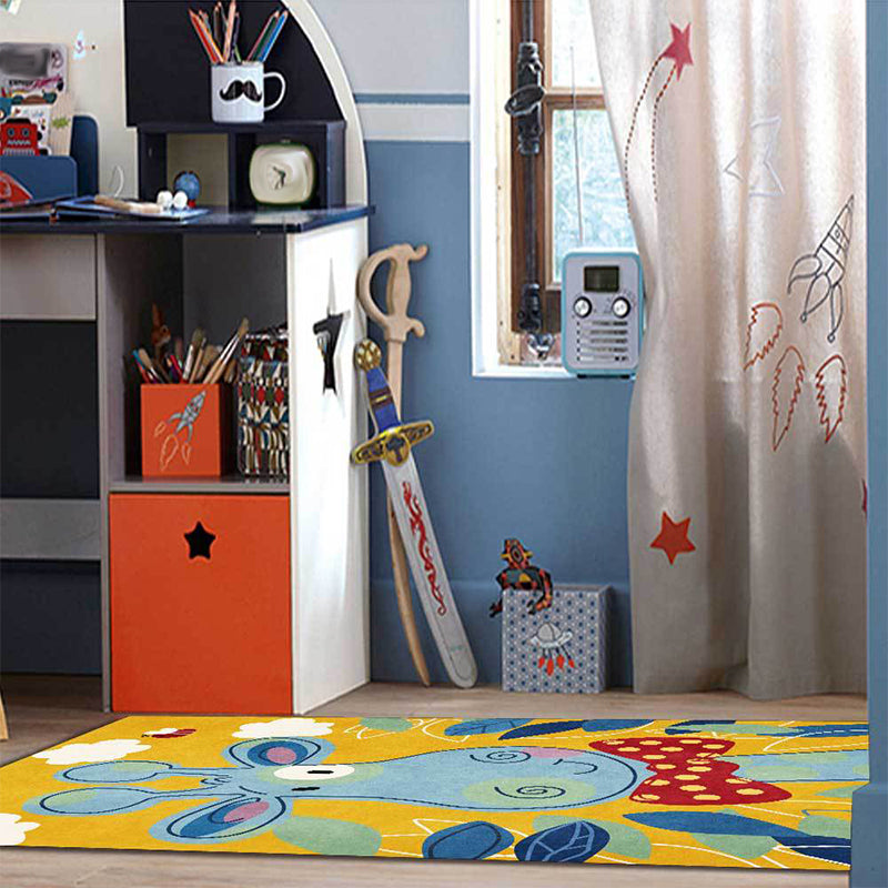 Vivolux | Kinderschlafzimmerteppich in Blau und Gelb Tier Giraffe Wolke Blatt Druck Teppich Polyester Waschbarer Bereich Teppich
