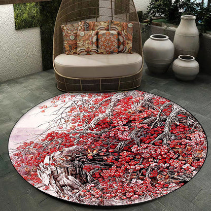 Vivolux | Rote Ostern Teppich Polyester Blumen- und Zweigmuster Teppich Waschbar Rutschfester Teppich für Schlafzimmer