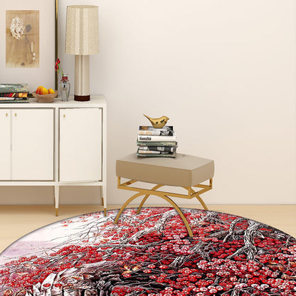 Vivolux | Rote Ostern Teppich Polyester Blumen- und Zweigmuster Teppich Waschbar Rutschfester Teppich für Schlafzimmer