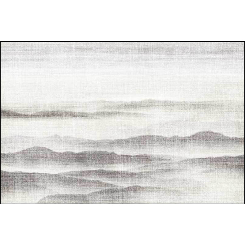 Vivolux | Vintage Ink Wash Painting Teppich mit Mountain Grey Polyester Teppich maschinenwaschbar rutschfester Teppich für Schlafzimmer