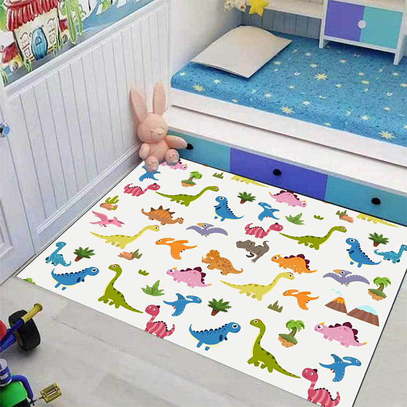 Vivolux | Stijlvol Kindertapijt in Wit Dier Dinosaur Leaf Boompatroon Tapijt Polyester Antislip Vloerkleed voor Kinderkamer