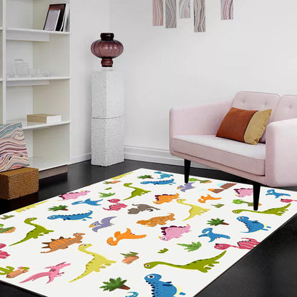 Vivolux | Stijlvol Kindertapijt in Wit Dier Dinosaur Leaf Boompatroon Tapijt Polyester Antislip Vloerkleed voor Kinderkamer