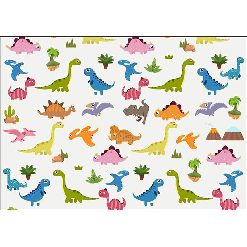 Vivolux | Stijlvol Kindertapijt in Wit Dier Dinosaur Leaf Boompatroon Tapijt Polyester Antislip Vloerkleed voor Kinderkamer