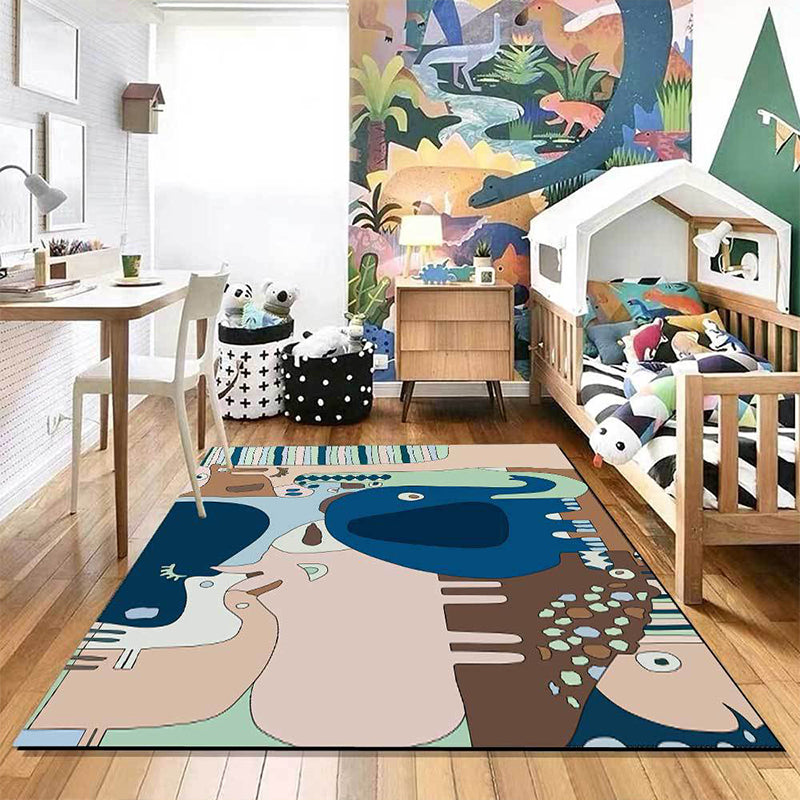 Vivolux | Kleurrijk Kinderzimmer Teppich Kinder Tier Elefant Giraffe Streifenmuster Bereich Teppich Polyester Waschbarer Teppich