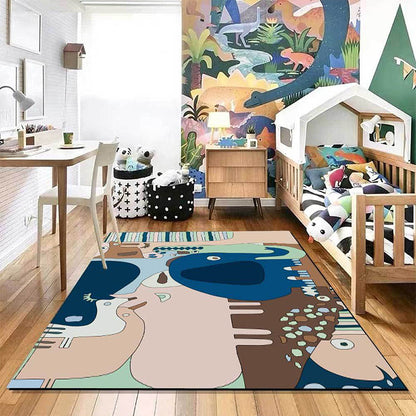 Vivolux | Kleurrijk Kinderzimmer Teppich Kinder Tier Elefant Giraffe Streifenmuster Bereich Teppich Polyester Waschbarer Teppich