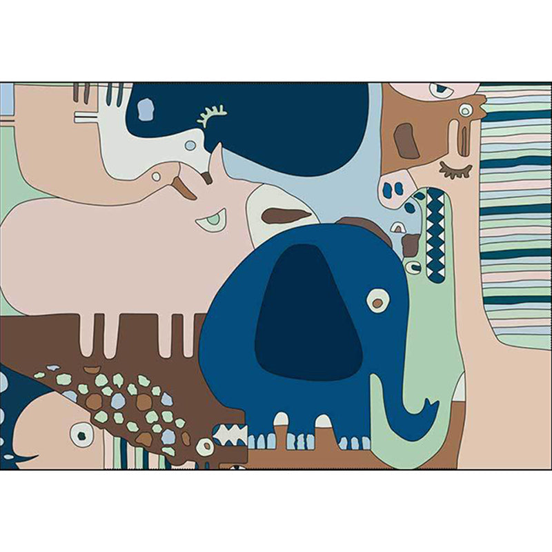 Vivolux | Kleurrijk Kinderzimmer Teppich Kinder Tier Elefant Giraffe Streifenmuster Bereich Teppich Polyester Waschbarer Teppich