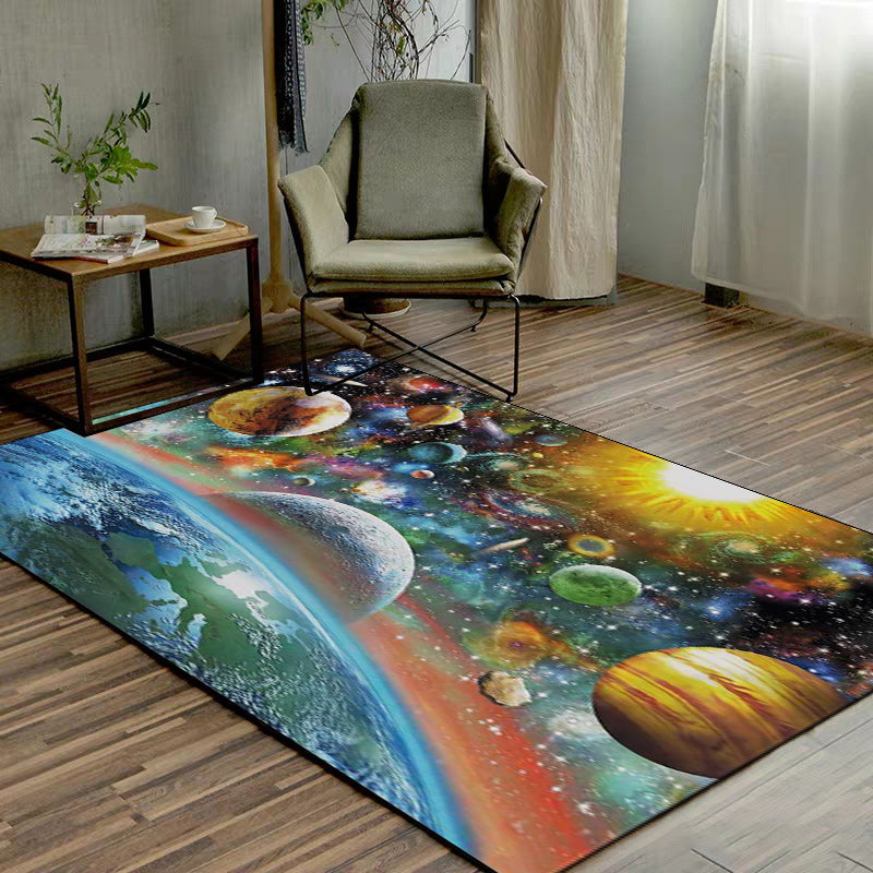 Vivolux | Skandinavischer moderner Teppich in blauem Weltraum-Planeten-Muster Teppich Polyester rutschfester Teppich für die Wohnkultur