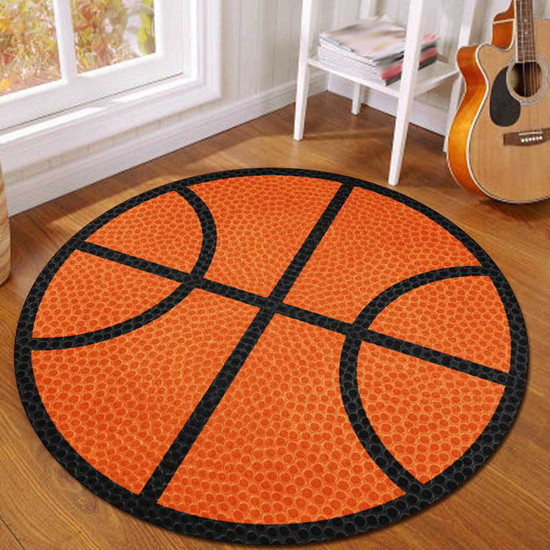 Vivolux | Einfache Kinderteppich in Orange Sport Basketball Muster Teppich Polyester Waschbar Teppich für Kinderzimmer