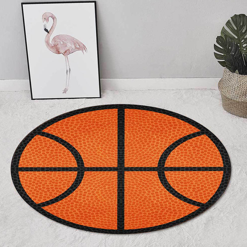 Vivolux | Einfache Kinderteppich in Orange Sport Basketball Muster Teppich Polyester Waschbar Teppich für Kinderzimmer