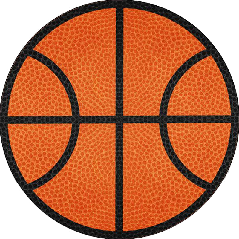 Vivolux | Einfache Kinderteppich in Orange Sport Basketball Muster Teppich Polyester Waschbar Teppich für Kinderzimmer