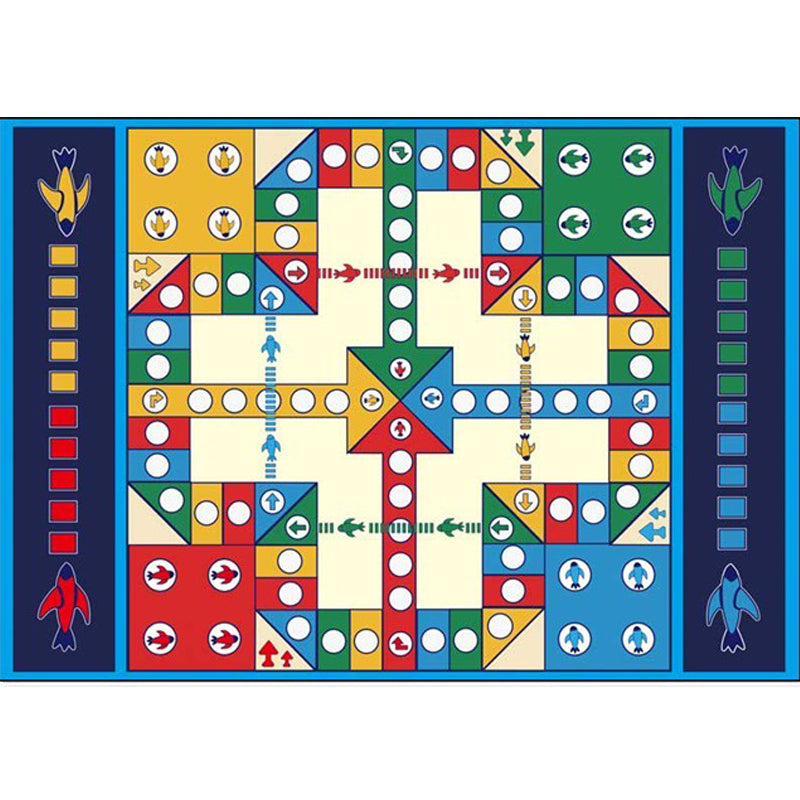 Vivolux | Uniek Kinderen Tapijt in Blauw Educatieve Ludo Patroon Tapijt Polyester Vlekbestendige Vloerkleed voor Kinderdagverblijf