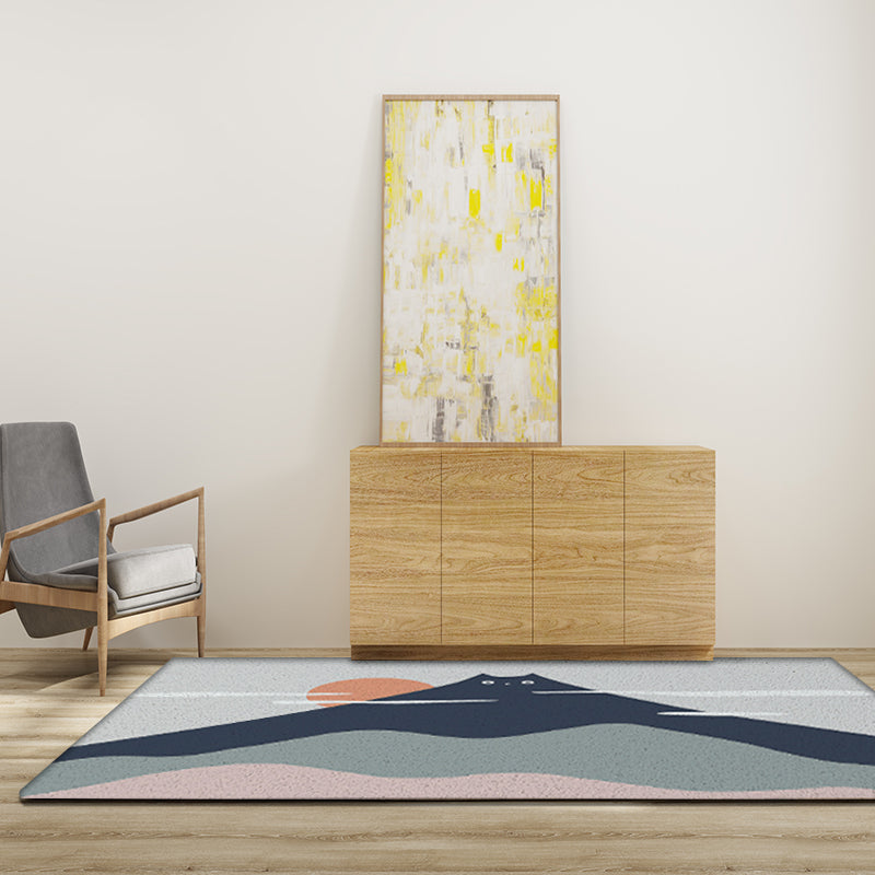 Vivolux | Groen en Grijs Kindertapijt Vinyl Kat Bergprint Tapijt Wasbaar Antislip Rug voor Kinderkamer