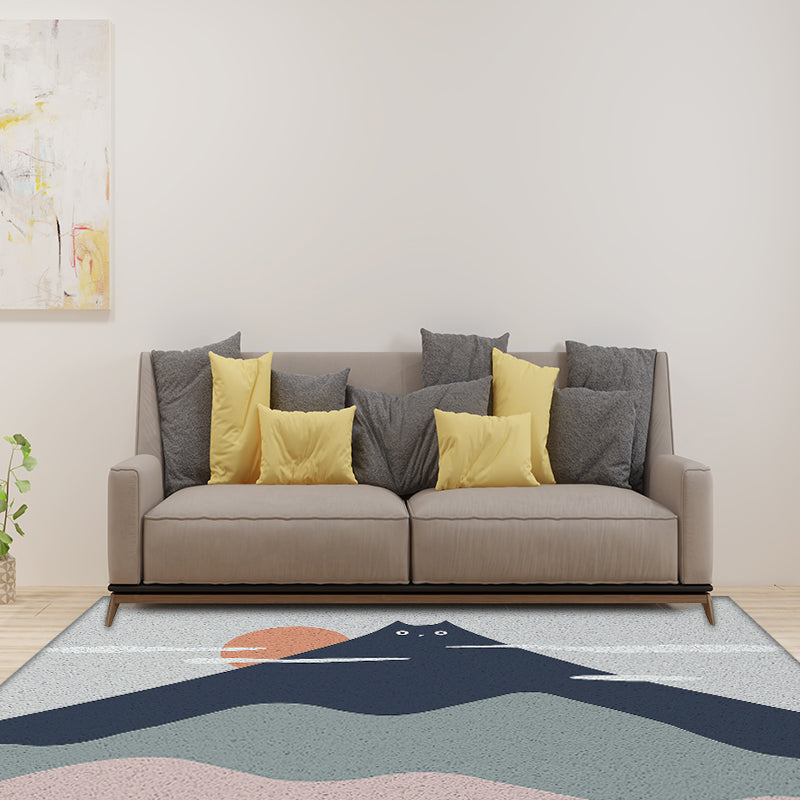 Vivolux | Groen en Grijs Kindertapijt Vinyl Kat Bergprint Tapijt Wasbaar Antislip Rug voor Kinderkamer