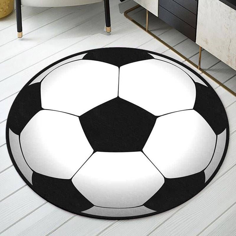 Vivolux | Zwart en Witte Kinderkamer Tapijt Kinderen Sport Voetbal Patroon Gebied Tapijt Polyester Wasbaar Vlekbestendig Vloerkleed