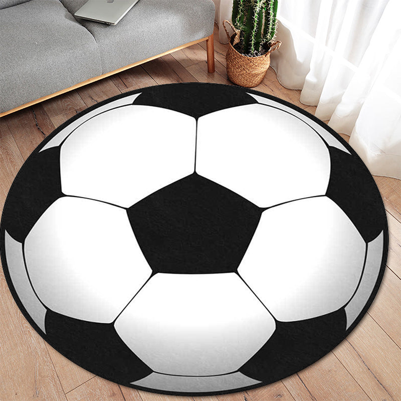 Vivolux | Zwart en Witte Kinderkamer Tapijt Kinderen Sport Voetbal Patroon Gebied Tapijt Polyester Wasbaar Vlekbestendig Vloerkleed