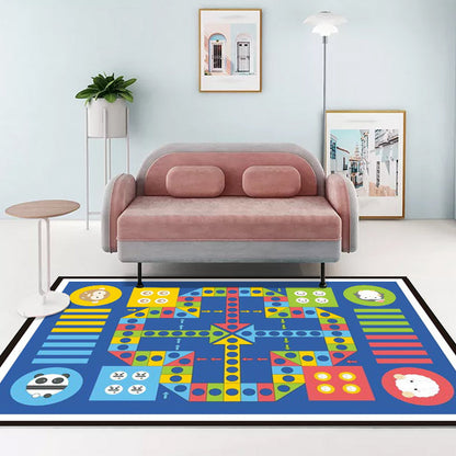 Vivolux | Blauer Kinderzimmer-Teppich Kinder Lernspiel Ludo Muster Teppich Polyester Haustierfreundlich Waschbarer Teppich