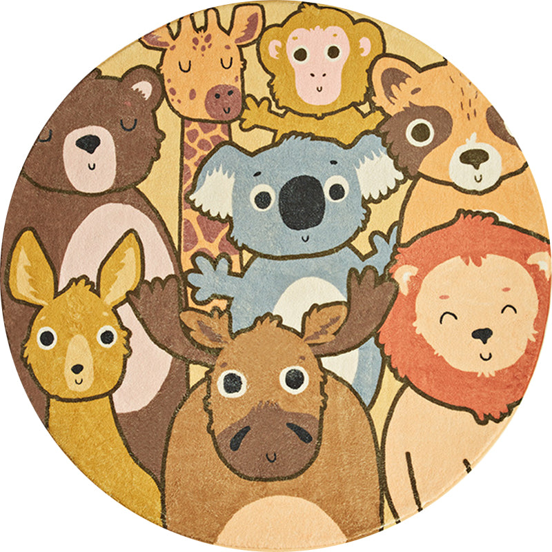 Vivolux | Kinder Cartoon Tiere Muster Teppich Gelb Polyester Teppich Waschbar Rutschfester Rücken Teppich für Wohnkultur