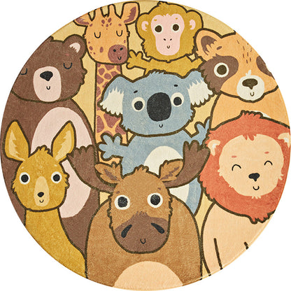 Vivolux | Kinder Cartoon Tiere Muster Teppich Gelb Polyester Teppich Waschbar Rutschfester Rücken Teppich für Wohnkultur