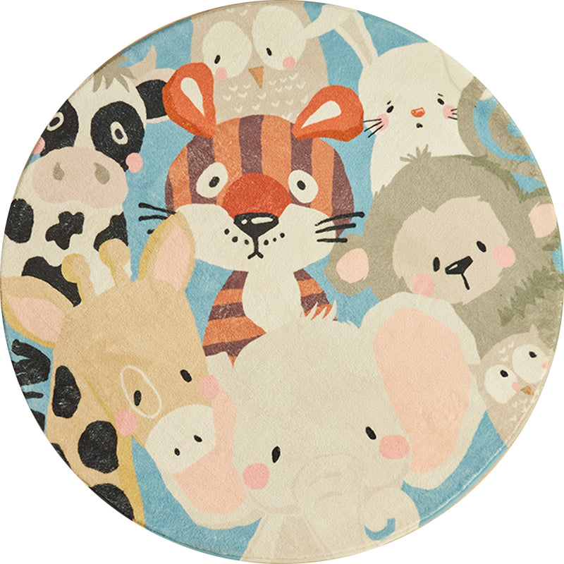 Vivolux | Kindermuster Teppich Cartoon Tiere Blau Mehrfarbig Polyester Teppich Waschbar Anti-Rutsch Rücken Teppich für Raumdekoration