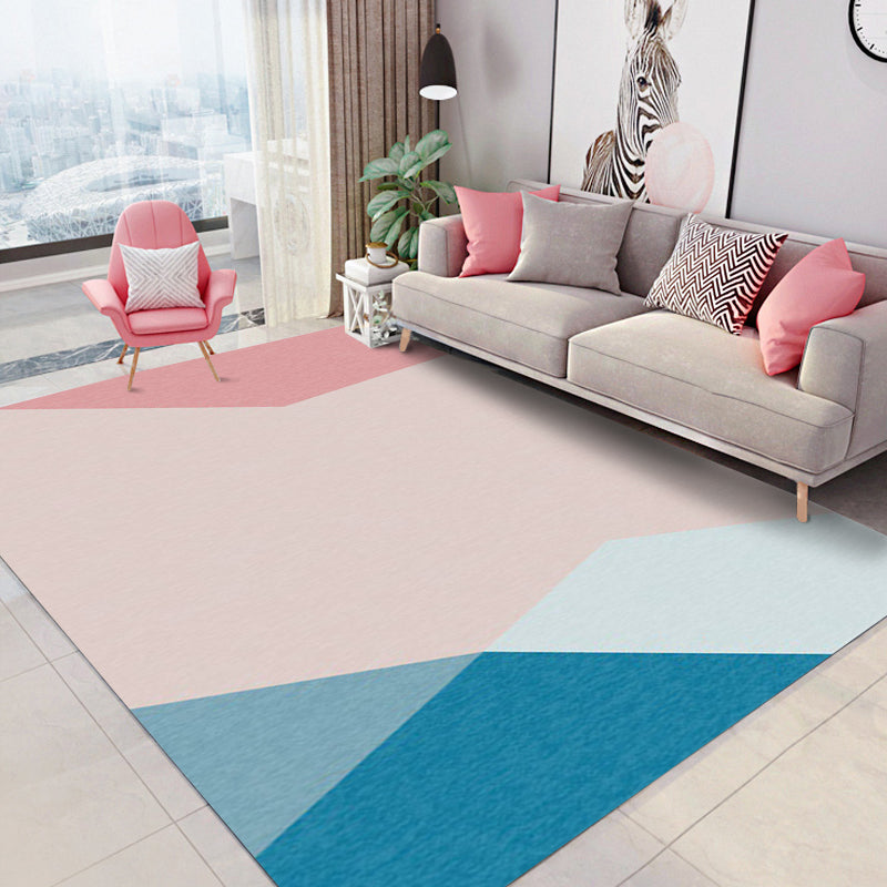 Vivolux | Neuheit Wohnzimmer Teppich in Pink und Blau Colorblock Druck Teppich Polyester Fleckenresistent Waschbarer Bereich Teppich