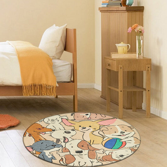 Vivolux | Stijlvolle Cartoon Hond Patronen Tapijt Geel Kindertapijt Polyester Wasbaar Antislip Vloerkleed voor Kinderkamer