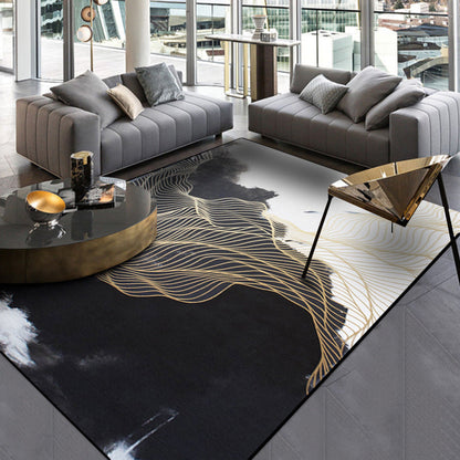 Vivolux | Traditioneel Swirl Stripe Patroon Vloerkleed Zwart en Wit Oosters Vloerkleed Polyester Wasbaar Antislip Achterkant Area Vloerkleed voor Woonkamer